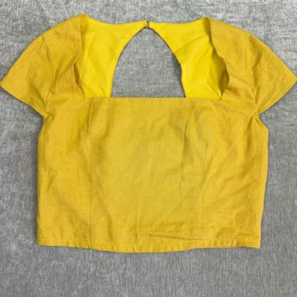 Forever 21 Mustard Linen Blend Open Back Crop Top Coastal Festival Boho Sz M